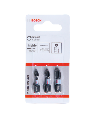 BIT IMPACT 25MM 3XPH1,PH2,PH3