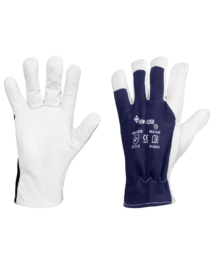 Rękawice robocze biało-granat. kozia skóra/mater 9