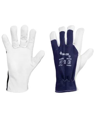 Rękawice robocze biało-granat. kozia skóra/mater 7