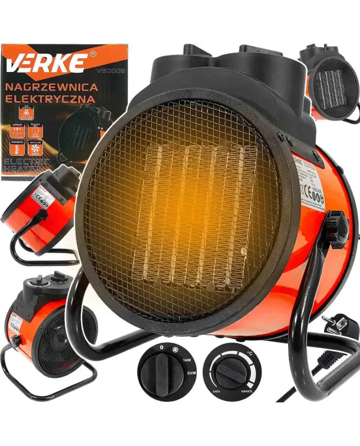 Nagrzewnica elektryczna VERKE 2kW 230V | Termostat | Kompaktowa